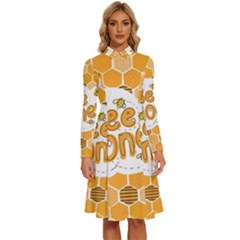 Bee Honey Honeycomb Hexagon Long Sleeve Shirt Collar A-line Dress by Maspions