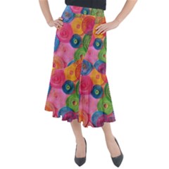 Colorful Abstract Patterns Midi Mermaid Skirt by Maspions