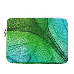 3d Leaves Texture Sheet Blue Green 15  Vertical Laptop Sleeve Case With Pocket by Cemarart