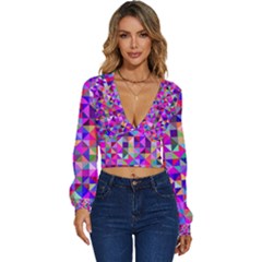 Floor Colorful Triangle Long Sleeve Deep-v Velour Top