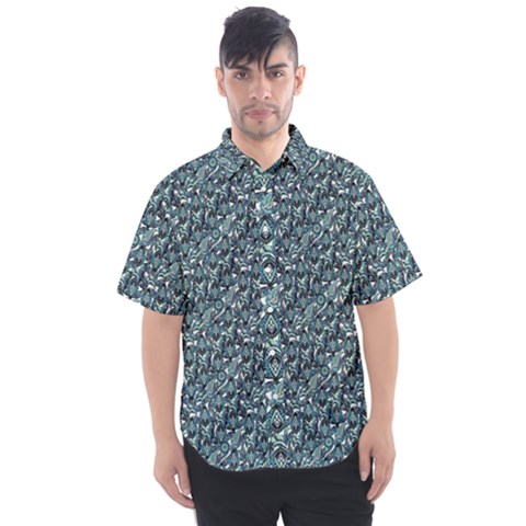 Blue Paisley Men s Short Sleeve Shirt by DinkovaArt