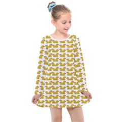 Little Bird Motif Pattern Wb Kids  Long Sleeve Dress by dflcprintsclothing