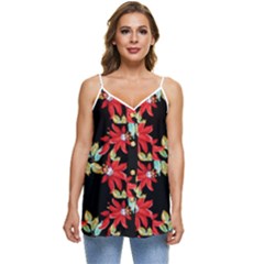 Floral Geometry Casual Spaghetti Strap Chiffon Top by Sparkle