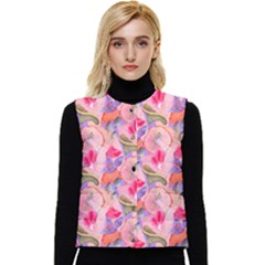 Pink Glowing Flowers Women s Button Up Puffer Vest by Sparkle