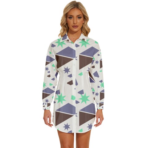 Seamless Pattern Geometric Texture Womens Long Sleeve Shirt Dress by Maspions