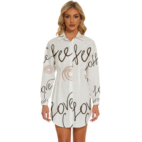 Seamless Pattern Coffee Text Womens Long Sleeve Shirt Dress by Maspions