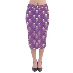 Skull Halloween Pattern Velvet Midi Pencil Skirt by Maspions