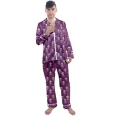 Skull Halloween Pattern Men s Long Sleeve Satin Pajamas Set by Maspions