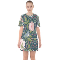 Spring Design With Watercolor Flowers Sixties Short Sleeve Mini Dress by AlexandrouPrints