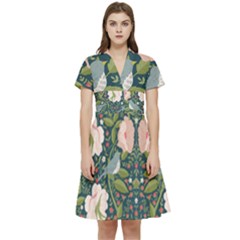 Spring Design With Watercolor Flowers Short Sleeve Waist Detail Dress by AlexandrouPrints