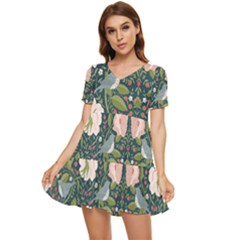 Spring Design With Watercolor Flowers Tiered Short Sleeve Babydoll Dress by AlexandrouPrints