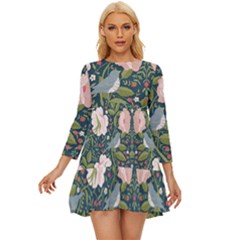 Spring Design With Watercolor Flowers Long Sleeve Babydoll Dress by AlexandrouPrints