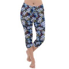 Blue Flowers 2 Lightweight Velour Capri Yoga Leggings by DinkovaArt