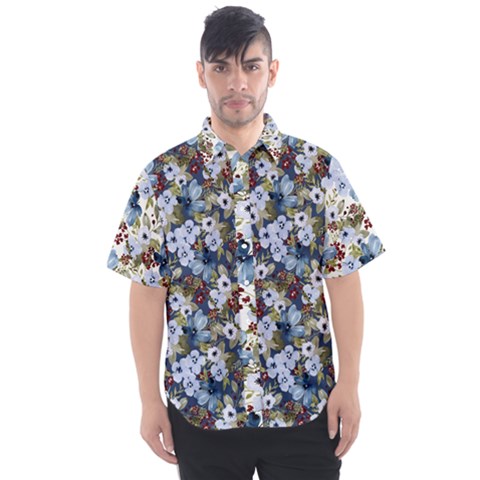 Blue Flowers Blue Flowers 2 Men s Short Sleeve Shirt by DinkovaArt