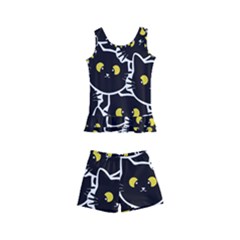 Cat Pattern Pet Drawing Eyes Kids  Boyleg Swimsuit by Maspions