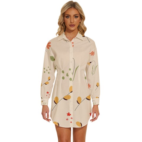 Spring Art Floral Pattern Design Womens Long Sleeve Shirt Dress by Maspions