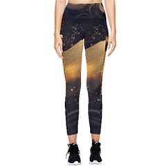 Abstract Gold Wave Background Pocket Leggings  by Maspions