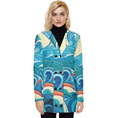 Waves Wave Ocean Sea Abstract Whimsical Button Up Hooded Coat  by Maspions