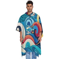 Waves Wave Ocean Sea Abstract Whimsical Men s Hooded Rain Ponchos by Maspions