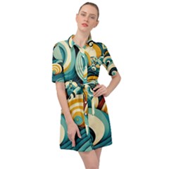 Wave Waves Ocean Sea Abstract Whimsical Belted Shirt Dress by Maspions