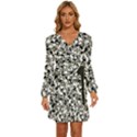 BarkFusion Camouflage Long Sleeve Waist Tie Ruffle Velvet Dress View1