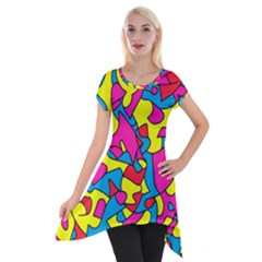 Colorful-graffiti-pattern-blue-background Short Sleeve Side Drop Tunic by designsbymallika