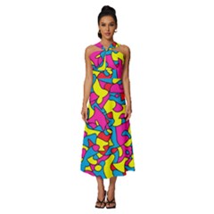 Colorful-graffiti-pattern-blue-background Sleeveless Cross Front Cocktail Midi Chiffon Dress by designsbymallika