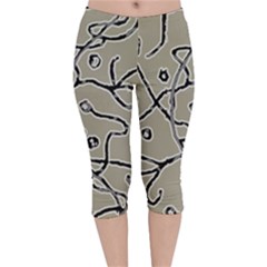 Sketchy Abstract Artistic Print Design Velvet Capri Leggings  by dflcprintsclothing