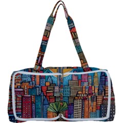 City New York Nyc Skyscraper Skyline Downtown Night Business Urban Travel Landmark Building Architec Multi Function Bag by Posterlux