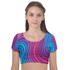 Spiral Swirl Pattern Light Circle Velvet Short Sleeve Crop Top  by Ndabl3x