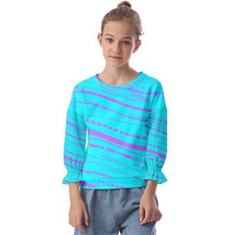 Wave Stripe Pattern Design Aqua Kids  Cuff Sleeve Top by Ndabl3x