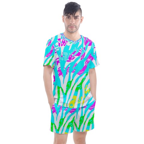 Animal Print Bright Abstract Men s Mesh T-shirt And Shorts Set by Ndabl3x