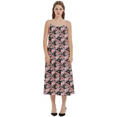 Pink Roses 02 Pink Roses 01 Casual Spaghetti Strap Midi Dress by DinkovaArt