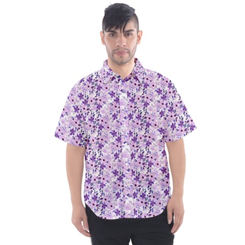 Purple Flowers 001 Men s Short Sleeve Shirt by DinkovaArt