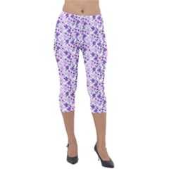 Purple Flowers 001 Lightweight Velour Capri Leggings  by DinkovaArt