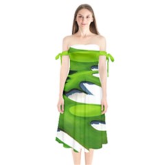 Golf Course Par Green Shoulder Tie Bardot Midi Dress by Proyonanggan