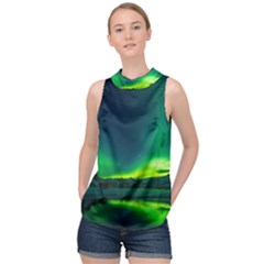 Iceland Aurora Borealis High Neck Satin Top by Proyonanggan