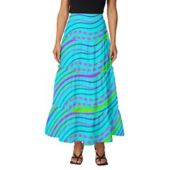 Pattern Swirl Pink Green Aqua Tiered Ruffle Maxi Skirt by Ndabl3x