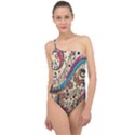 Paisley Print Musical Notes Classic One Shoulder Swimsuit View1