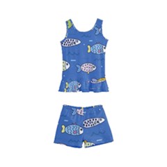 Sea Fish Blue Submarine Animals Patteen Kids  Boyleg Swimsuit by Maspions