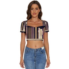 Books Bookshelves Office Fantasy Background Artwork Book Cover Apothecary Book Nook Literature Libra Short Sleeve Square Neckline Crop Top  by Posterlux