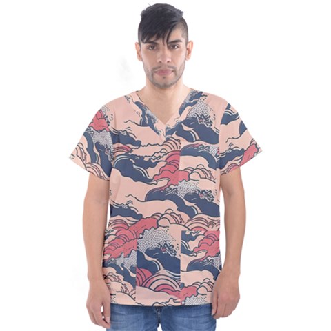 Waves Ocean Sea Water Pattern Rough Seas Digital Art Nature Nautical Men s V-neck Scrub Top by Bedest