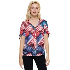 Us Presidential Election Colorful Vibrant Pattern Design  Bow Sleeve Button Up Top by dflcprintsclothing