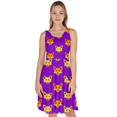 What Does The Fox Say - Dark Purple Knee Length Skater Dress With Pockets by JazzerSci