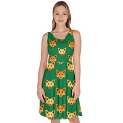 What Does The Fox Say - Green Knee Length Skater Dress With Pockets by JazzerSci