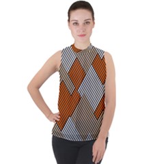 Abstract Pattern Line Art Design Decoration Mock Neck Chiffon Sleeveless Top by Ravend