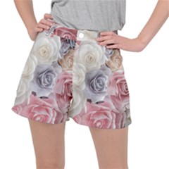 Pastel Rose  Flower Blue Pink White Women s Ripstop Shorts by Cemarart