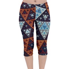 Fractal Triangle Geometric Abstract Pattern Velvet Capri Leggings  by Cemarart