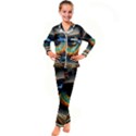 Eye Bird Feathers Vibrant Kids  Satin Long Sleeve Pajamas Set View1