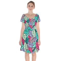 Pattern Leaves Background Nature Short Sleeve Bardot Dress by Proyonanggan